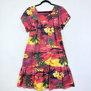 Ali'i Fashions Hawaii Women's‎ Medium Red Tropical Beach Ruffle Skirt Mumu Dress